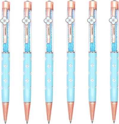 Zwarte inktpennen set van 6 met kristallen clover design - Medium balpen voor dagelijks gebruik en creatief schrijven