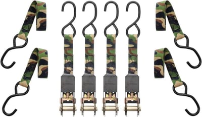 Ratel Spanbanden - Spanbanden Set - Lading Vastzetten - Gecoate S-Haken - 1" x 8' 4 Stuks - Camo