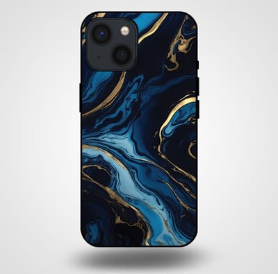 Smartphonica Telefoonhoesje voor iPhone 13 Mini met marmer opdruk - TPU backcover case marble design - Goud Blauw geschikt voor iPhone 13 Mini