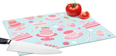 Glazen Snijplank - 39x28 - Taart - Thee - Cupcake - Roze - Design - Snijplanken Glas