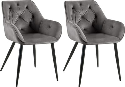 CLP Cassis Set van 2 Eetkamerstoelen - Met armleuning - Velvet - Fluweel - donkergrijs Fluweel