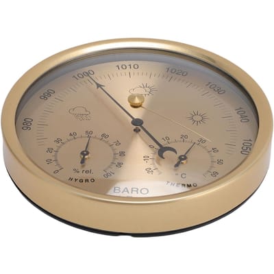 Baromètre Hygromètre Thermomètre 3 en 1 à Suspendre au Mur Cadran Or Station de Prévisions Météorologiques pour Maison et Bureau 130mm beige