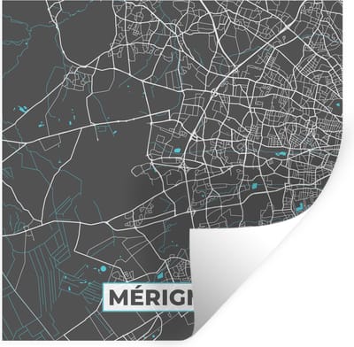 Muurstickers - Sticker Folie - Mérignac - Frankrijk - Kaart - Plattegrond - Stadskaart - 100x100 cm - Plakfolie - Muurstickers Kinderkamer - Zelfklevend Behang XXL - Zelfklevend behangpapier - Stickerfolie