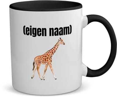 Akyol - giraffe met eigen naam koffiemok - theemok - zwart - Giraffe - giraffe liefhebbers - dieren liefhebber - leuk cadeau voor iemand die houdt van giraffen - cadeau - kado - 350 ML inhoud