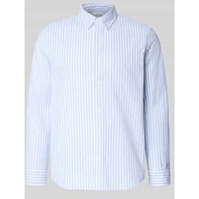 Calvin Klein Long Sleeve Yarn-dyed Stripe Oxford Blue Descent Maat: L | Casual Overhemden Outlet | Heren | Blauw