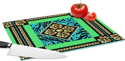 Glazen Snijplank - 39x28 - Dierenprint - Bloemen - Ketting - Goud - Patroon - Snijplanken Glas