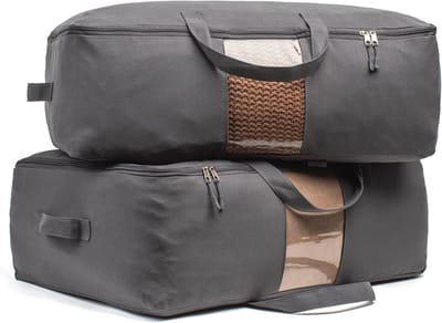 Canvas opbergzakken met ritssluiting, 2 stuks - Grote dekbed organizers, met venster en handgrepen