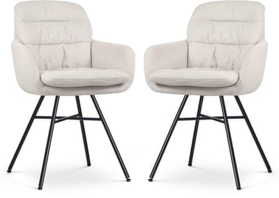 Nolon Noa-Mia Eetkamerstoelen Set van 2 Beige - met Armleuning - Stof - Zwarte Poten - Comfortabel - Scandinavisch