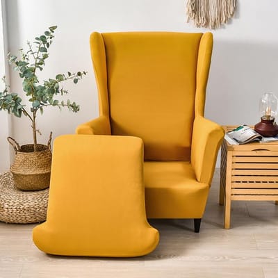 Fauteuilhoezen 2 stuks / Set Stretch Spandex Wingback Eetkamerstoelhoezen Bank Meubels Beschermhoes Effen Kleur Meubels Beschermhoes Universal geel