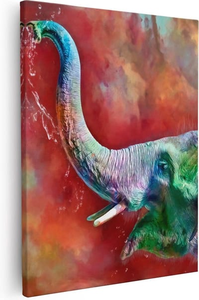 Artaza Canvas Schilderij Olifant Abstract - 40x50 cm - Wanddecoratie Dierenkop - Muurdecoratie Woonkamer - Kamer Accessoires