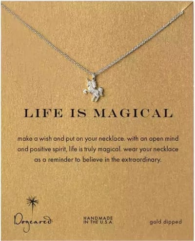 Wenskaart Life is magical - met verzilverde ketting eenhoorn - wenskaart positiviteit