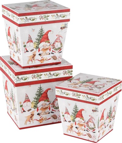 Dekoratief | Set 3 dozen vierkant 'Friendly Gnomes', karton, 14x14x15cm | A245047