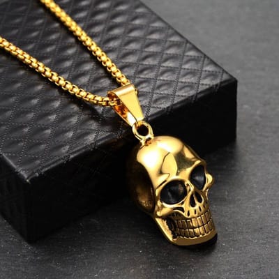 My Sweet Romance® Skull Bedel met Ketting 60cm – Goudkleurig – RVS – 925 Sterling Zilver – High Gloss Afwerking