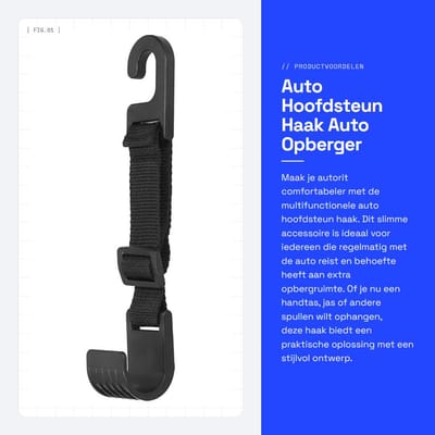 Dailygoods- Hoofdsteun Haak Verstelbaar - Auto Organizer Achterbank - Auto Vuilbak - Auto Opberger Tas - Handtas/Hoes - 5kg/11lb Capaciteit
