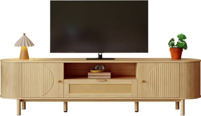 Wishdor - TV-Meubel - Afgerond Design En Kabeldoorvoer - Landelijke Stijl - Woonkamer - MDF - Naturel