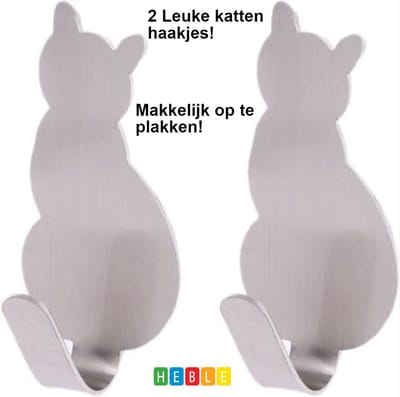 2-Stuks Zilver Muurhaakjes voor Handdoeken Ophangen - Kattenhaak - Wandhaak - Heble®