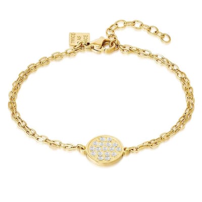 Twice As Nice Armband in goudkleurig edelstaal, cirkel met witte kristallen 15cm+3cm
