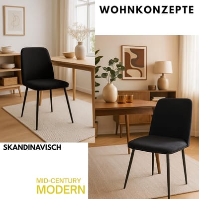 Retro Velvet Eetkamerstoelen Set van 2 – Zwarte Design Stoelen met Metalen Poten & Ergonomische Vulling 45x44x86 cm