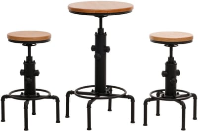 Set bartafel + 2x barkruk MCW-N23, barkruk hoge tafel in hoogte verstelbaar draaibare voetensteun industrieel ijzer hout ~ naturel