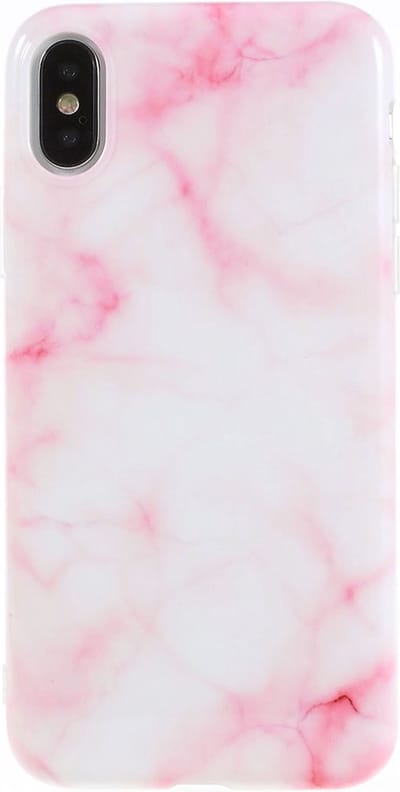 Peachy Marmer hoesje TPU marble geschikt voor iPhone X XS - Roze Wit
