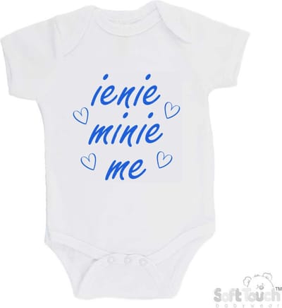 100% Katoenen Romper "Ienie minie me" Jongens Katoen Wit/blauw Maat 56/62