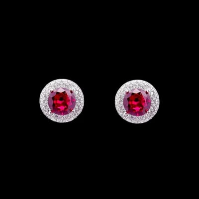 Victoria Valenza 925 Sterling Zilveren Entourage Oorbellen met Rode Zirkonia Stenen - Oorknopjes - 925 sterling zilver - Zirkonia