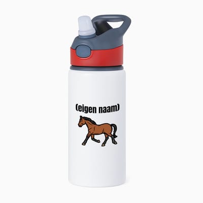 Hacebo® - rennend paard met eigen naam waterfles met rietje rood - Paarden - paarden liefhebbers - iemand die houdt van paarden - verjaardag - cadeau - kado - water fles - 650ML