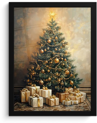 Poster in lijst - Fotolijst 30x40 cm - Posters - Kerstboom - Cadeaus - Goud - Posterlijst zwart - Decoratie - Wanddecoratie woonkamer - Muurdecoratie slaapkamer - Kerstversiering - Kerstdecoratie voor binnen - Kerstmis