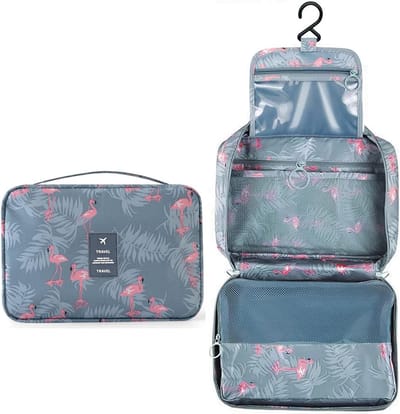 Famanu - Toilettas voor dames en heren, 25,5 x 17 x 8,5 cm, om op te hangen, compact, met 4 vakken, waterdichte toilettas, voor op reis, opvouwbare make-uptas, groot, voor meisjes, make-up, A, mode