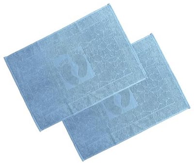 Badmatset 2-delig, wasbare douchemat en badmat, 100% katoen, absorberend en sneldrogend, 50 x 70 cm, Lichtblauw
