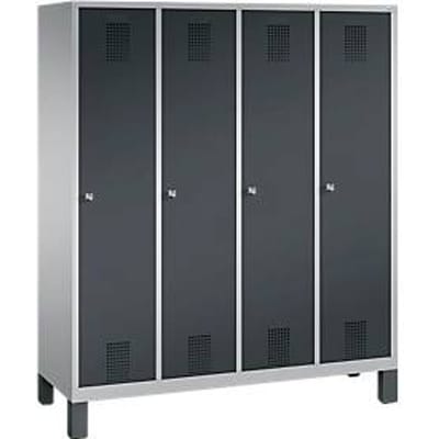 Kapstok Evolo S 3000, staal, met poten, 4 compartimenten allebei met B 400 mm, cilinderslot, blank aluminium RAL 9006/antraciet RAL 7016