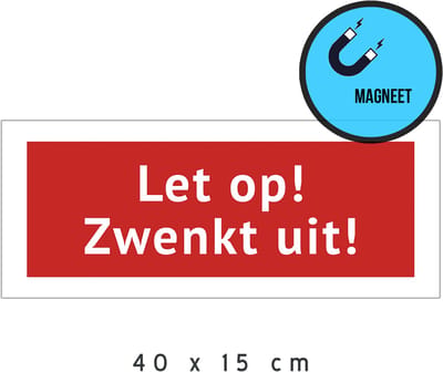 Magneet/ waarschuwing | "Let op! Zwenkt uit!" | 40 x 15 cm | Zwaar transport | Vrachtauto | Magnetisch | Magneetbord | 1 stuk