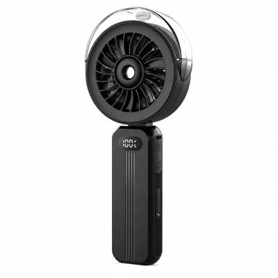 Handventilator met waterverneveling - Krachtige mini ventilator oplaadbaar via USB - Draagbare handventilator met 4000 mAh accu en 5 snelheden - Kleine inklapbare USB ventilator voor reizen, festival en kantoor - Zwart