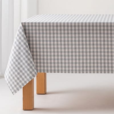 GAMUSI - Vlekbestendig Tafelkleed Katoen Polyester Vichy Ruit - 140 x 140 cm - Lichtgrijs- Tafellaken met Vlekwerende Coating - Landelijke Stijl
