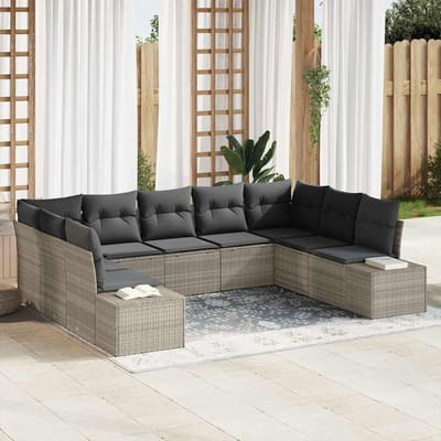 vidaXL Tuin Sofa Set 9 st Lichtgrijs poly rattan