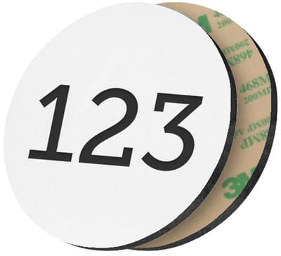 CombiCraft ronde nummerplaatjes van acrylaat wit 25 mm met tape - 1 t/m 50