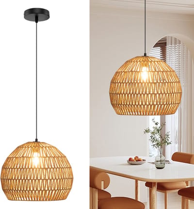 COSTWAY Hanglamp van Geweven Papier Kroonluchter in Bohemianstijl met Verstelbare Hanghoogte Moderne en Landelijke Lamp