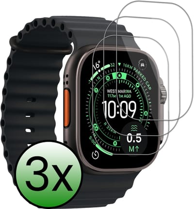 Screenprotector - 3 Stuks Geschikt voor Apple Watch Ultra 3 (49 mm) - Extra Sterk - Tempered Glass - Gehard Glas - Beschermglas Screen Cover - Bescherm Protector voor Smartwatch