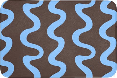 Badmat 90x60 cm - Antislip - Kronkelende lijnen - Blauw - Bruin - Minimalistisch - Badmatten voor badkamer - Badkamermat - Douchemat - Badkamer mat