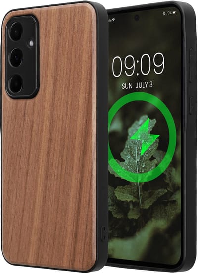kwmobile Echt Houten Beschermhoes voor Samsung Galaxy A55 5G – Hout & TPU Cover – donkerbruin hout