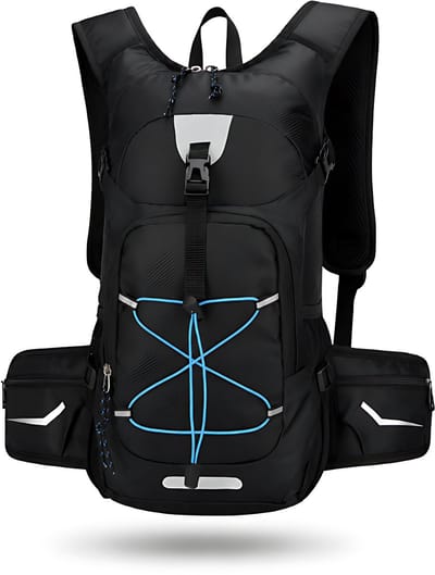 CarryQuest® - 25L Lichtgewicht Hydratatie Fietsrugzak - Waterdichte Nylon Daypack met Drinksysteem, Rugventilatie, Reflecterende Streep & Front-/Toploader - 27x14x45 cm - Zwart