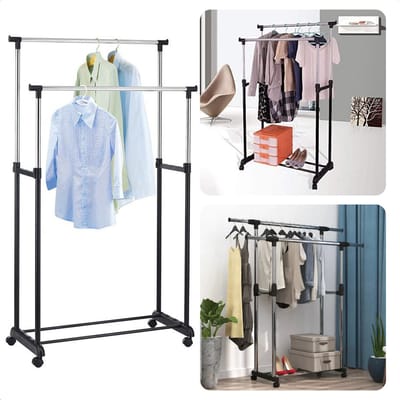 Cheqo® Verrijdbaar Kledingrek op Wieltjes - Hoogte Verstelbaar - Garderoberek - 85 x 43 x H170 cm - Stalen Frame - Voor Thuis & Winkel