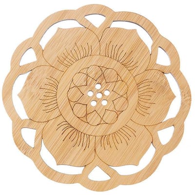 Dessous de verre créatif en forme de fleur de lotus, dessous de verre rond en bois, dessous de verre ... Six leaf lotus