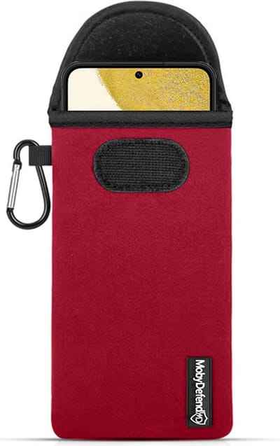 MobyDefend Hoesje - Geschikt voor Samsung Galaxy S22 - Neopreen Pouch Met Karabijnhaak - Insteek - Riemlus - Rood