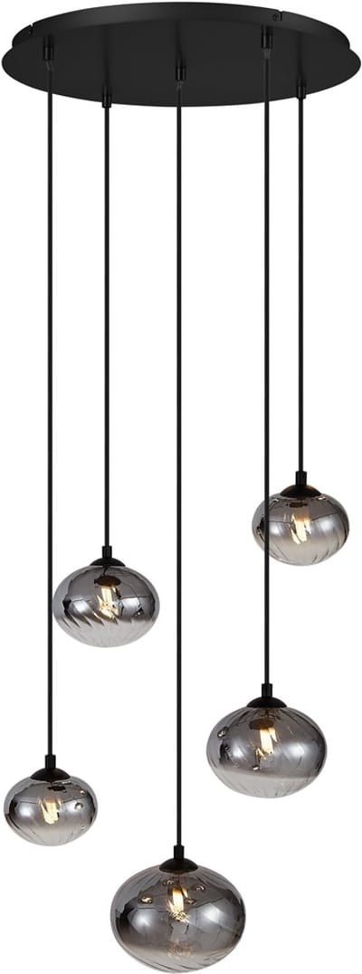QAZQA jia - Moderne Hanglamp - 5 lichts - Ø 58 cm - Zwart - Woonkamer | Slaapkamer | Keuken