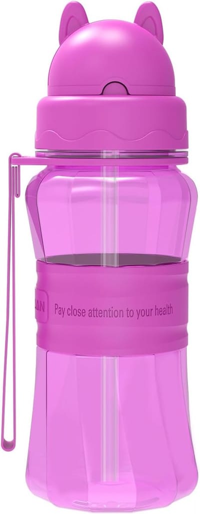 Thijox - Drinkfles voor Kinderen met BPA-vrij Rietje, Sportdrinkfles voor Thuis, School en Buitenactiviteiten, Paars, Voedselveilig Siliconen, Kindvri