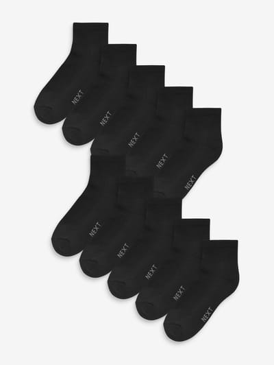Next - Heren - Set van 10 paar halfhoge sneakersokken met demping - Zwart