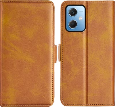 MobyDefend Hoesje - Geschikt voor Xiaomi Redmi Note 12 5G - Luxe Wallet Book Case (Sluiting Zijkant) - Lichtbruin