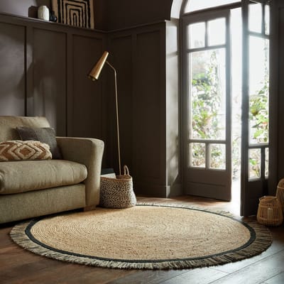 Flycarpets Rond Kader Vloerkleed - Kahana - Kader - Jute - Zwart - 180x180 cm