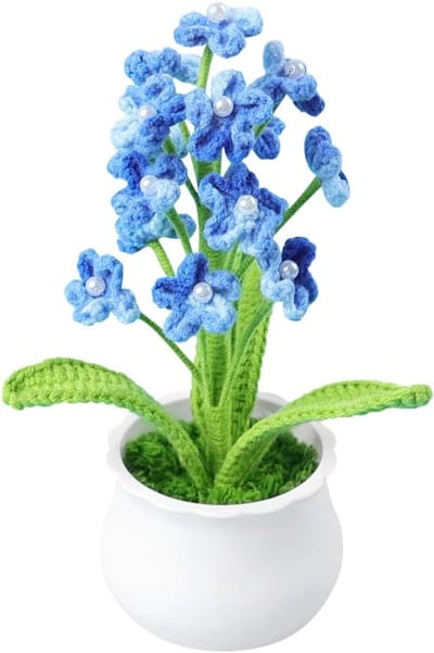 Gehaakte bloemen - Kunstplant pot - Decoratie aanbrengen - Handgemaakt ontwerp - 22 cm hoog - Blauw verloop